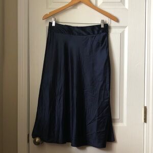 A New Day Navy Silk Midi Skirt in Small